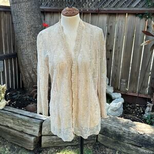 Vintage Sheena Sheer Lace Cream Cardigan Top Women's Medium